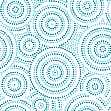 Blue and white australian aboriginal geometric art concentric circles seamless pattern, vector