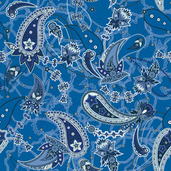 vector seamless gentle romantic floral paisley pattern, fantasy oriental background allover print with flowers, chains, leaves, dots, outlines
