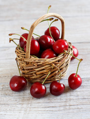 Red cherries in a basket