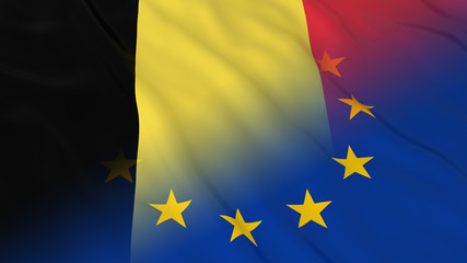 Belgian and European Union Relations Concept - Merged Flags of Belgium and the EU 3D Illustration