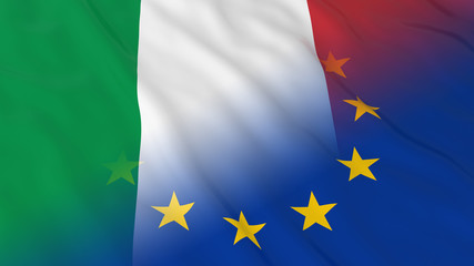 Italian and European Union Relations Concept - Merged Flags of Italy and the EU 3D Illustration