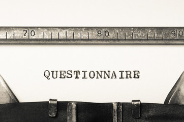 Word questionaire typed on  typewriter