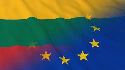 Lithuanian and European Union Relations Concept - Merged Flags of Lithuania and the EU 3D Illustration