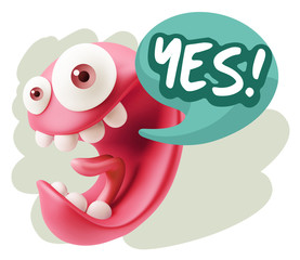 3d Rendering Smile Character Emoticon Expression saying Yes with