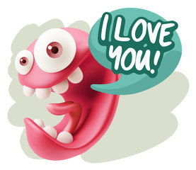 3d Rendering Smile Character Emoticon Expression saying I Love Y
