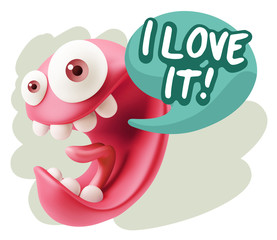 3d Rendering Smile Character Emoticon Expression saying I Love I