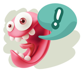 3d Rendering Smile Character Emoticon Expression saying ! with C