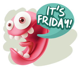3d Rendering Smile Character Emoticon Expression saying It's Fri
