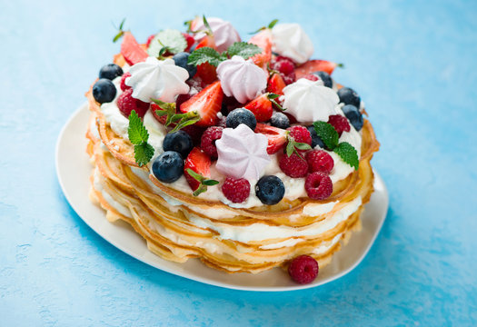 Waffle cake with berries