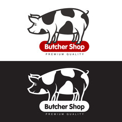 set of logos with a pig, vector simple illustration isolated on white background set of different pork logo, black and red logos about the pork store