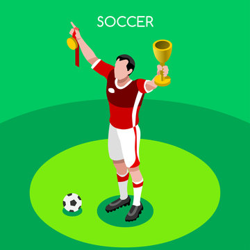 Russia 2018 Soccer Winner Player Athlete Summer Games Icon.3D Isometric Soccer Winer Team Players.Sporting International Competition Championship.Sport Soccer Infographic Football Vector Illustration.