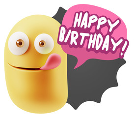 3d Rendering Smile Character Emoticon Expression saying Happy Bi