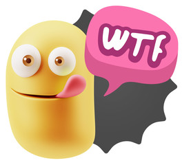 3d Rendering Smile Character Emoticon Expression saying WTF with