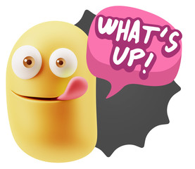 3d Rendering Smile Character Emoticon Expression saying What'S U