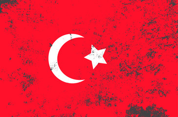 Vector grunge style Republic of Turkey state flag. Shabby design of turkish flag. Symbol of Turkey in stains. Black mourning day for the country. Flat design vector illustration template. Add text