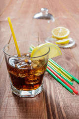 The cooling drink with ice and lemon
