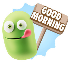 3d Rendering Smile Character Emoticon Expression saying Good Mor