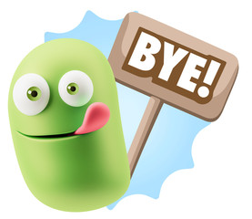 3d Illustration Laughing Character Emoji Expression saying Bye w