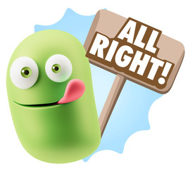 3d Rendering Smile Character Emoticon Expression saying All Righ