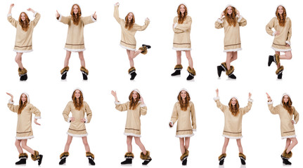 Eskimo girl  isolated on white