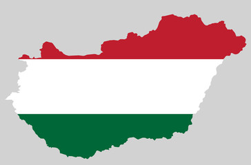 Vector Hungary topographic map. Hungary flag on borders of the country. Flat style design. Hungarian border contour. Original color flag. Vector graphic element design clip art illustration