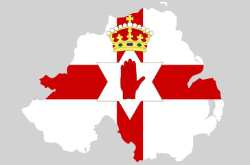 Vector Northern Ireland topographic map isolated on grey background. Irish flag country border. Flat style design. Northern Ireland republic border contour. Original color flag. graphic clip art