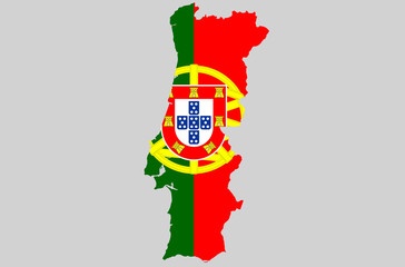 Vector Portuguese Republic topographic map. Portugal flag on borders of the country. Flat style design. Portuguese border contour. Original color flag. Vector graphic design clip art illustration