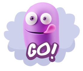 3d Rendering Smile Character Emoticon Expression saying Go with