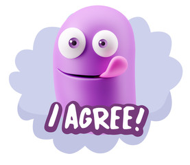 3d Illustration Laughing Character Emoji Expression saying I Agr