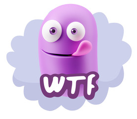 3d Rendering Smile Character Emoticon Expression saying WTF with