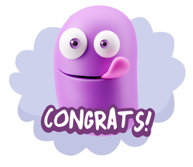 3d Rendering Smile Character Emoticon Expression saying Congrats