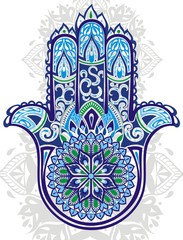 Vector Indian hand drawn hamsa with ethnic ornaments