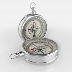 Compass isolated on white background with shadow