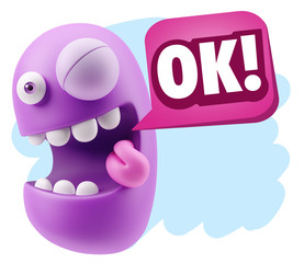 3d Rendering Smile Character Emoticon Expression saying Ok with