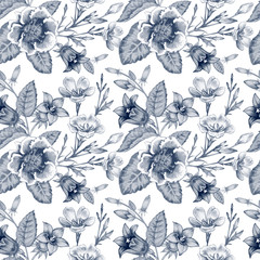 Flower seamless pattern with garden flowers.