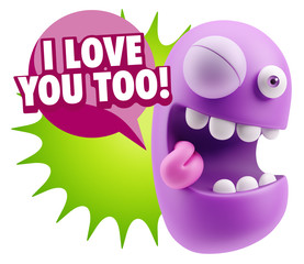 3d Illustration Laughing Character Emoji Expression saying I Lov