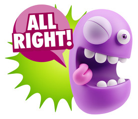 3d Rendering Smile Character Emoticon Expression saying All Righ