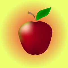 Red apple on a red-yellow background