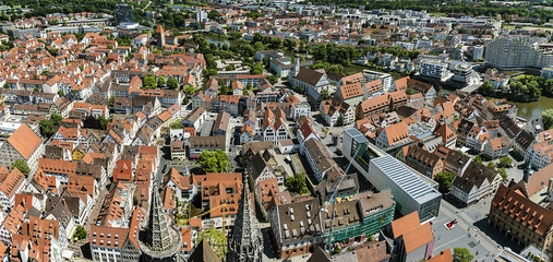 Bird's eye view over Ulm, shot from the tower of the minster