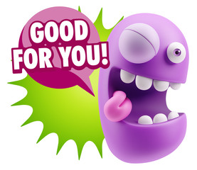 3d Rendering Smile Character Emoticon Expression saying Good For