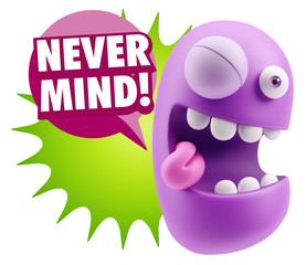 3d Rendering Smile Character Emoticon Expression saying Never Mi