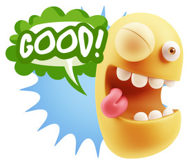 3d Illustration Laughing Character Emoji Expression saying Good