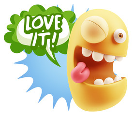 3d Rendering Smile Character Emoticon Expression saying I Love I