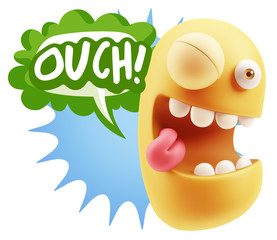 3d Illustration Laughing Character Emoji Expression saying Ouch