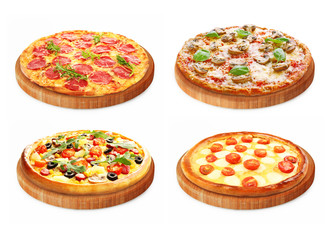 Set of different pizzas isolated on white