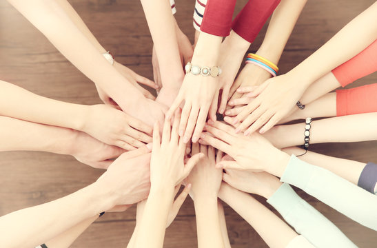 Business people hands, top view. Teamwork concept.