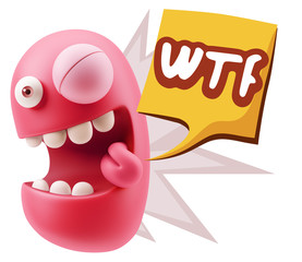 3d Rendering Smile Character Emoticon Expression saying WTF with