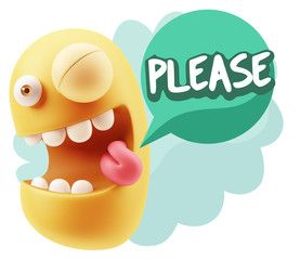 3d Illustration Laughing Character Emoji Expression saying Pleas
