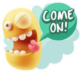3d Illustration Laughing Character Emoji Expression saying Come