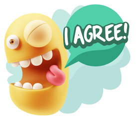3d Illustration Laughing Character Emoji Expression saying I Agr